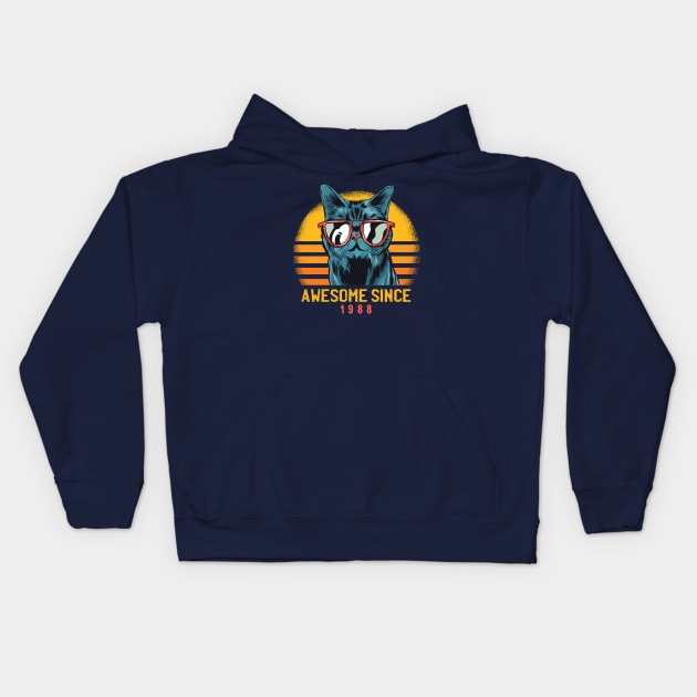 Retro Cool Cat Awesome Since 1988 // Awesome Cattitude Cat Lover Kids Hoodie by Now Boarding